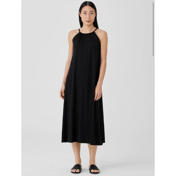 Eileen Fisher Fine Jersey Black Maxi Dress - Picture 1 of 9